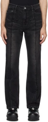 C2h4 Black Stagger Streamline Arch Jeans In Faded Black