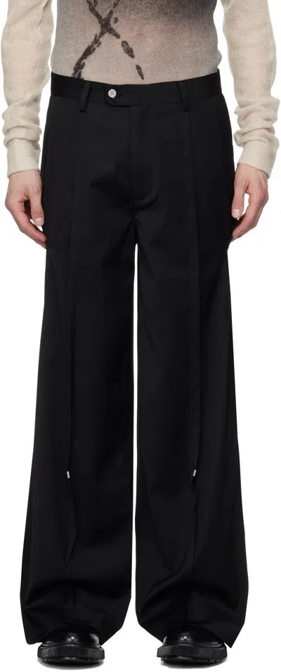 C2h4 Black Tortuosity Shaped Wide-leg Trousers In Solemn Black