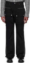 C2h4 Black Tulwar Cut Military Work Cargo Pants In Faded Black