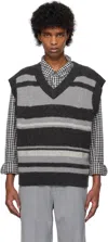 C2h4 Gray & Black Hollow Out V-neck Knit Vest In Gray & Black