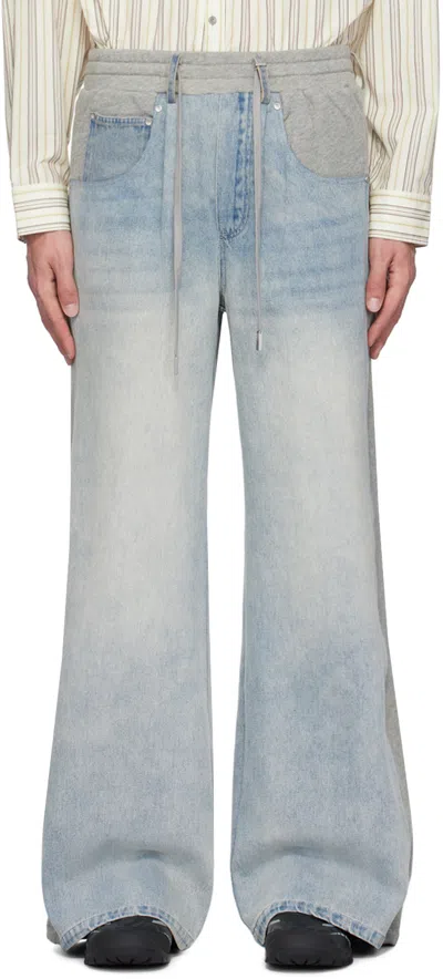 C2h4 Gray & Blue Paneled Jeans