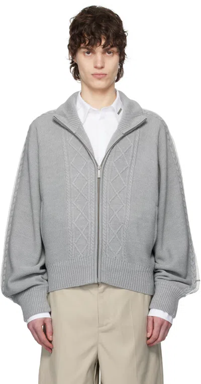 C2h4 Gray Fair Isle Knit Zip Jacket In Mildness Gray