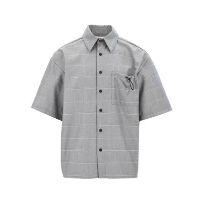 C.9.3 Check Cotton-blend Shirt In Gray