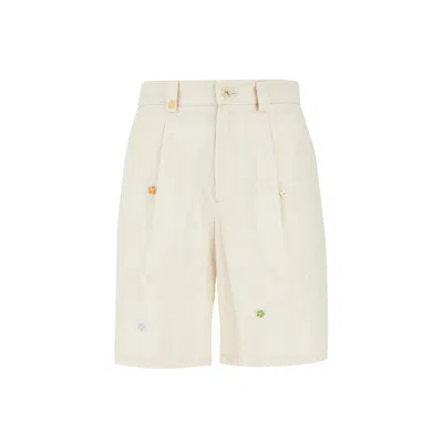 C.9.3 Embroidered Flowers Cotton Shorts In White