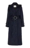 Caalo Sustainable Down Filled Satin Trench In Blue