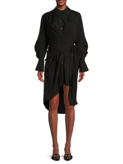 Caara Women's Dia Asymmetric Wrap Shirt Dress In Black