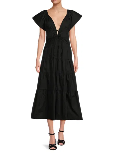 Caara Women's Fallen Tiered A Line Midi Dress In Black