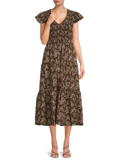 Caara Women's Phoebe Floral Tiered Midi Dress In Brown Floral