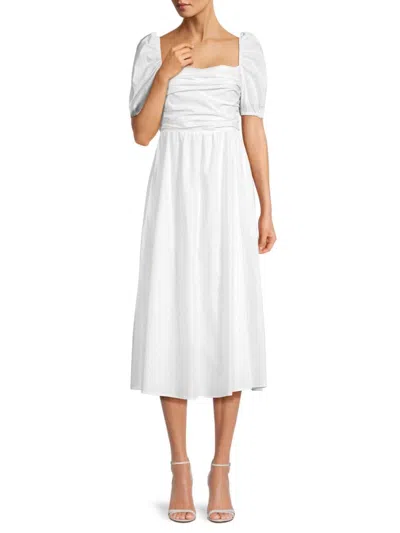Caara Women's River Puff Sleeve Midi Dress In White
