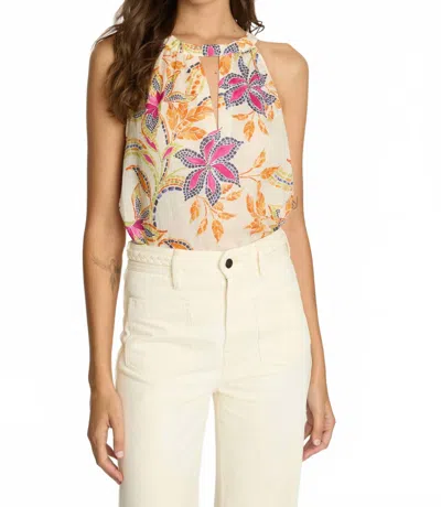 Caballero Adele Halter Top In Stitched Flower In Animal Print
