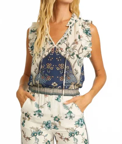 Caballero Alani V-neck With Tie Detail Top In Cheetah Reflections In Blue