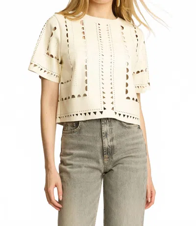 Caballero Anisa Laser Cut Faux Leather Top In Antique White In Neutral