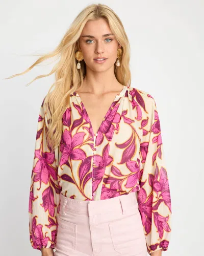 Caballero Ariana Long Sleeves Top In Fuchsia Floret In Multi