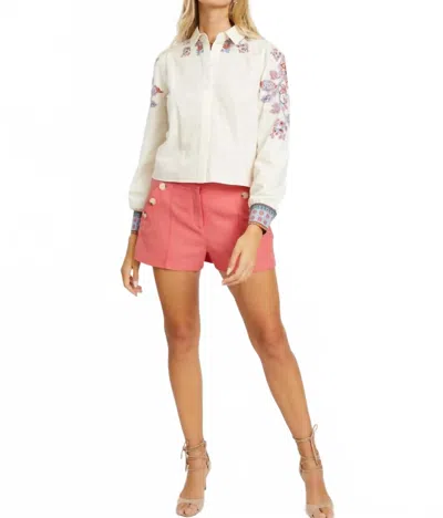Caballero Audrey Button Front Top In Woodblock Bloom In Multi