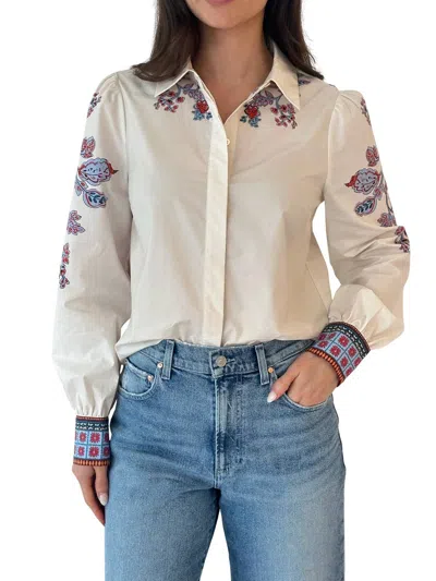 Caballero Audrey Long Sleeve Top In Woodblock In Multi
