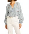 Caballero Aurelia Embroidered Eyelet Top In Washed Blue In Blue
