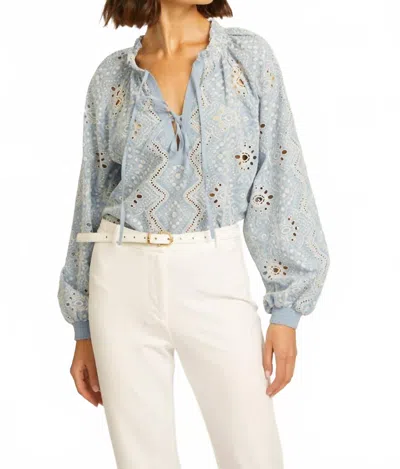 CABALLERO AURELIA EMBROIDERED EYELET TOP IN WASHED BLUE
