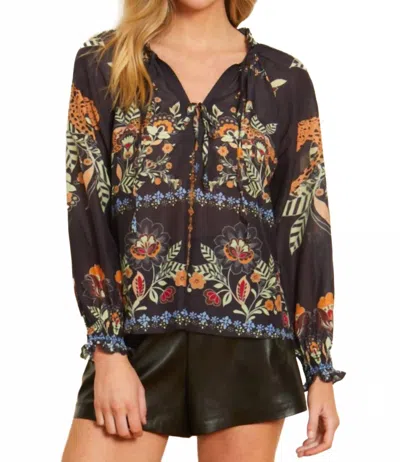 Caballero Aurelia Long Sleeve Top In Vintage Cheetah In Black