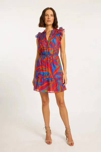 Caballero Boa Mini Dress In Passion Palm In Red
