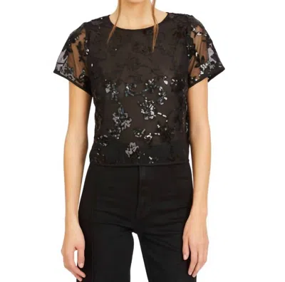 Caballero Carmen Floral Top In Black Sequin Lace