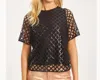 Caballero Carmen Black Openwork Sequin Top In Black