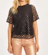 Caballero Carmen Black Openwork Sequin Top In Black