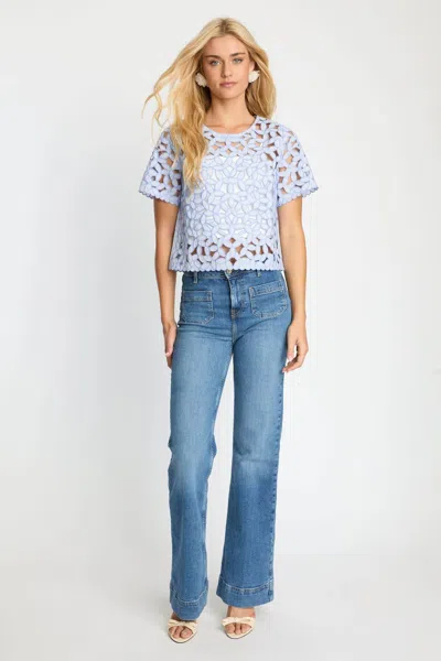 Caballero Carmen Top In Blue And White Seersucker