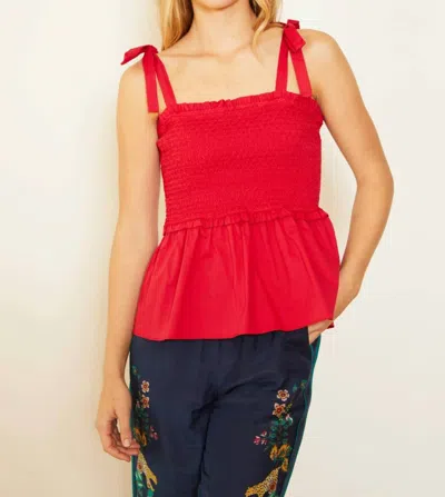 Caballero Colette Smocked Top In Viva Magenta In Red