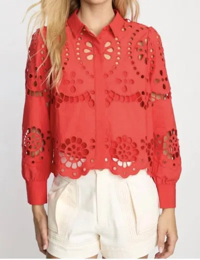 Caballero Emmie Eyelet Lace Top In Red