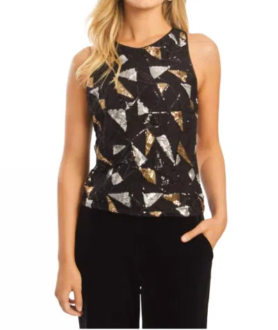 Caballero Felice Sequin Top In Precious Metal Geo In Multi