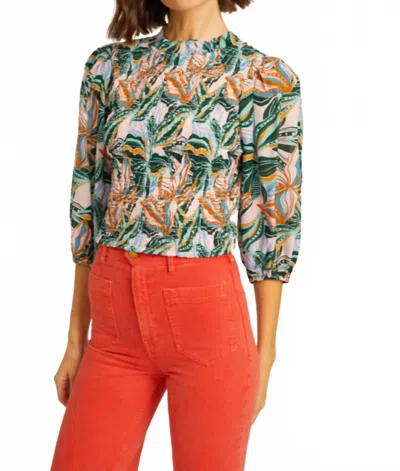 CABALLERO GENIE SMOCKED BODICE TOP IN SEA LEAVES