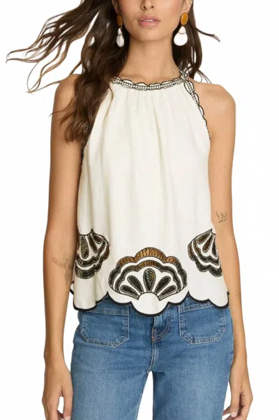 Caballero Hadley Embroidered Tank Top In White/black In Multi
