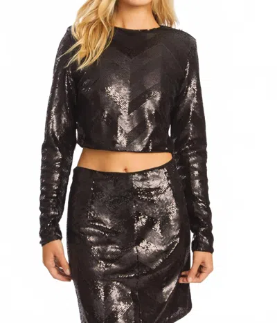 CABALLERO JACIE SEQUIN LONG SLEEVE TOP IN GREY CHEVRON