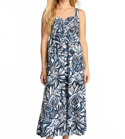 Caballero Josephine Dress In Woodblock Palm In Blue