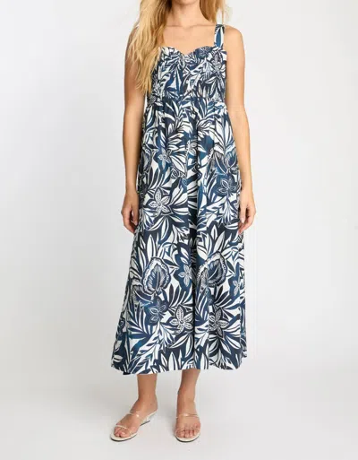 Caballero Josephine Midi Dress In Woodblock Palm In Blue