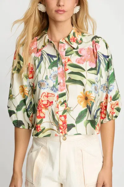 Caballero Juliette Button Down Top In Buttercream Floral In Multi
