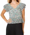 Caballero Katy Deep V-neck Top In Garden Tile In Multi