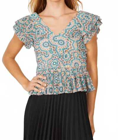 Caballero Katy Deep V-neck Top In Garden Tile In Multi