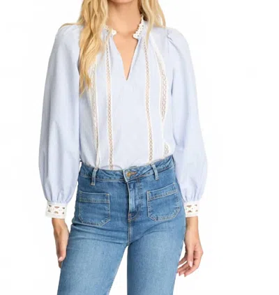 Caballero Lena Top In Blue/white Seersucker