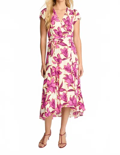 Caballero Lila Midi Wrap Dress In Fuchsia Floret In Pink