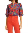 Caballero Magritte Palm Print Top In Passion Palm In Orange