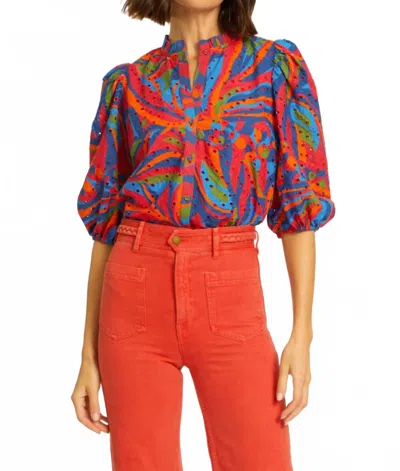 Caballero Magritte Palm Print Top In Passion Palm In Orange