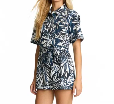 Caballero Marilyn Tropical Romper In Woodblock Palm In Multi