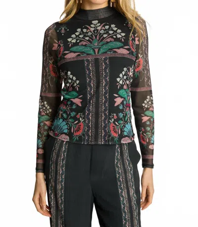 Caballero Marta Long Sleeve Top In Twilight Bloom In Black