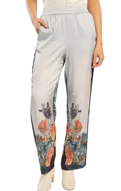 Caballero Max Floral Bottom Straight Leg Pant In Zen Lagoon In White