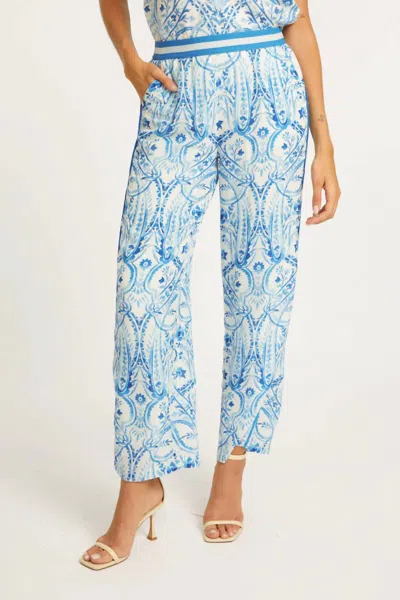 Caballero Max Wide Leg Pant In Porcelain Deco In Blue