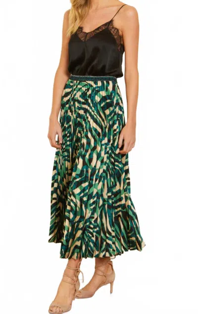 Caballero Mia Midi Skirt In Rhythmic Zebra In Green