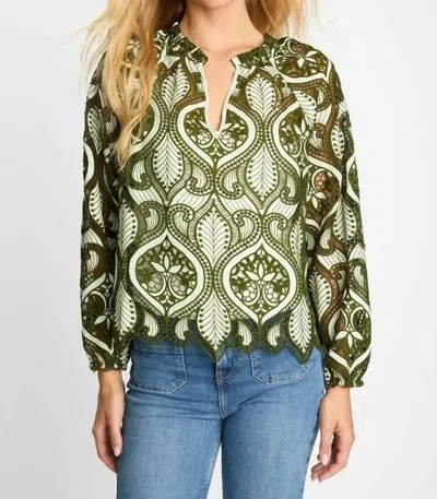 Caballero Miki Long Sleeve Blouse In Loden Green Lace In Multi