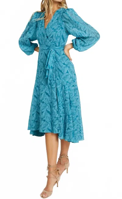 Caballero Moon Wrap Dress In Teal Leaf Burnout In Blue