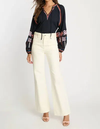 Caballero Phoebe Top In Peacoat Navy Palm Embroidery In Blue